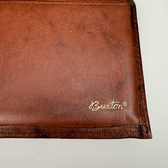 Buxton Floral‎ Embossed Top Grain Cowhide Marbled Brown Trifold Leather Wallet - Picture 6 of 7